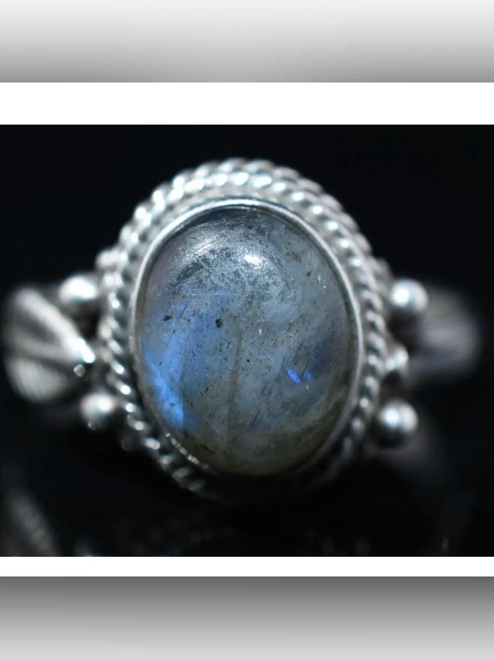 Vintage YS India 925 Sterling Silver Labradorite Leaf Ring Sz 8 AS IS Damaged